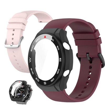 華為 WATCH Ultimate Strap case 運動錶帶軟矽膠腕帶替換帶 PC 玻璃蓋可穿戴配件