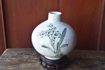 早期 中華陶瓷 花卉 花瓶[附底座]