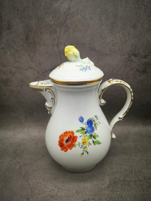 德國meissen梅森手繪雙面花卉一等摩卡咖啡壺
