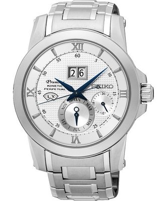 SEIKO 精工 Premie Kinetic 萬年曆大視窗腕錶(SNP133J1)-銀/41mm 7D48-0AR0S