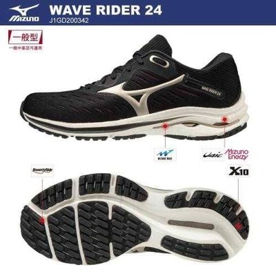 美津濃 MIZUNO 女款 WAVE RIDER 24 慢跑鞋 J1GD200342  定價:3680 尺寸:23/23.5/24/24.5/25/25.5cm