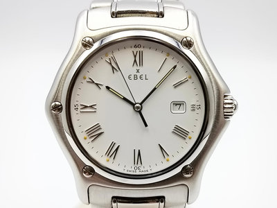 【發條盒子K0174】EBEL 玉寶 羅馬白面 石英不鏽鋼  經典鍊帶男錶  987902 附盒單
