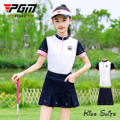 眾信優品 兒童高爾夫球服童裝衣服裝女童短袖T恤青少年百褶裙子夏季套裝GF2357