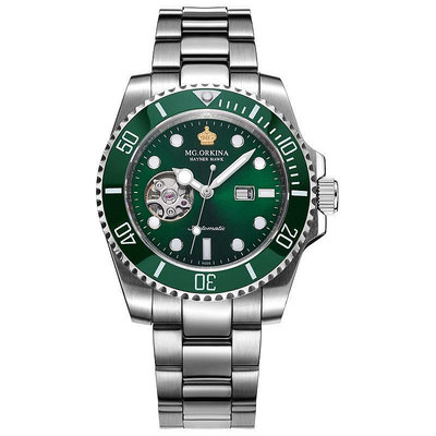 現貨男士手錶腕錶ORKINA/歐綺娜經典綠鬼藍黑鬼機械手錶男士外殼精鋼帶H006