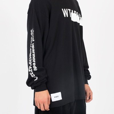 19AW Wtaps Side Effect Design LS 01 Tee 黑色長袖T恤大學T t-shirt