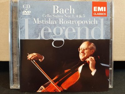 Rostropovich,Bach-Cello Suites No.1.4.&5，羅士卓波維契，巴哈-無伴奏大提琴組曲第一，四，五號，CD+DVD，如新。