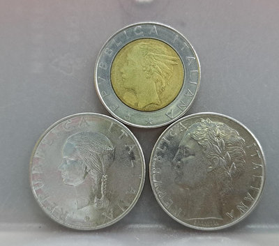 幣1114 義大利1985年500里拉+79年100里拉硬幣 共3枚