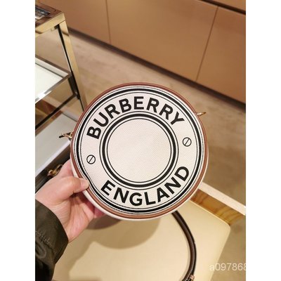 【日本二手】BURBERRY 博伯利 Graphic 80276021 徽標圖案 帆布拼皮革 斜挎包 圓餅包
