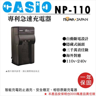 彰化市@樂華 Casio NP-110 專利快速充電器 相容原廠電池 壁充式充電器 1年保固 EX-ZR10 自動斷電