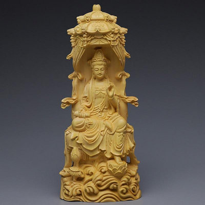 黃楊木雕寶塔觀音像擺件 實木雕刻文玩手工藝品收藏自在觀音供