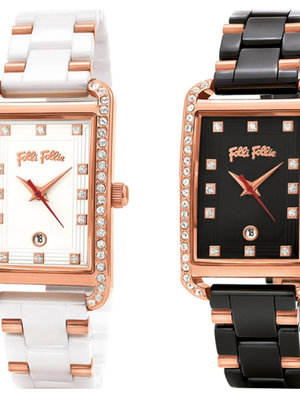 手錶帶 FOLLI FOLLIE手錶方形玫瑰金鑲鉆陶瓷錶簡約時尚石英錶防水女錶