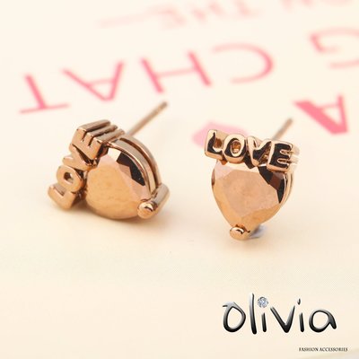 Olivia Fashion 耳針耳環 *LOVE*心型精選方晶鋯石厚鍍14K真金耳釘耳環【N01185】現貨速寄