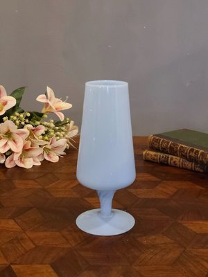 【卡卡頌  歐洲古董】義大利 奶油 蛋白 玻璃 手工 淡雅藍 花瓶 歐洲老件 p2037 ✬