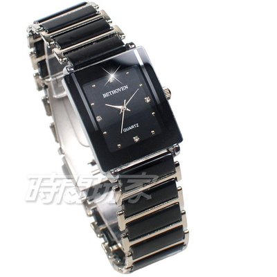 BETHOVEN 日本機芯 都會時尚 數字時刻 方形 陶瓷錶 中性錶/女錶/男錶/都適合 黑色 BE2005-黑大