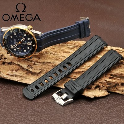 適配歐米茄手錶帶Omega新海馬300橡膠手錶帶原廠錶鍊配件男22mm22