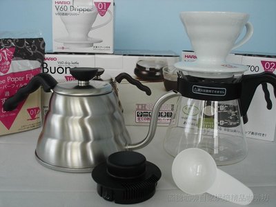 【圖騰咖啡】HARIO四合一手沖套餐組合: 雲朵細口壺VKV-100HSV +V60陶瓷錐型濾杯1~2人+V60濾紙+700ML玻璃壺
