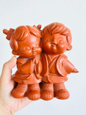 日本 朱泥人形 常滑燒招福開運子人形人偶置物擺飾