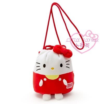 小花花日本精品♥ Hello Kitty 三麗鷗 絨毛造型縮口側背包 束口包~3