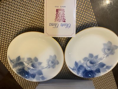 大倉陶園 OKURA  職人手工 岡染藍薔薇 描金沙拉麵包盤二盤 (2pcs)