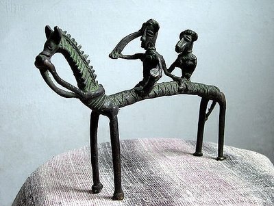 非洲藝術品非洲工藝品原住民工藝品老銅器老銅像非洲人像雕塑雕像-雙人騎馬【心生活美學】