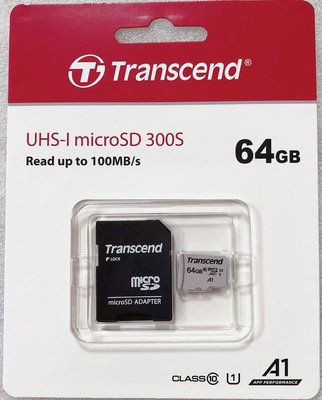 64G 創見microSD卡附轉卡 UHS-I U1 microSDHC/SDXC TF卡 TS64GUSD300S-A