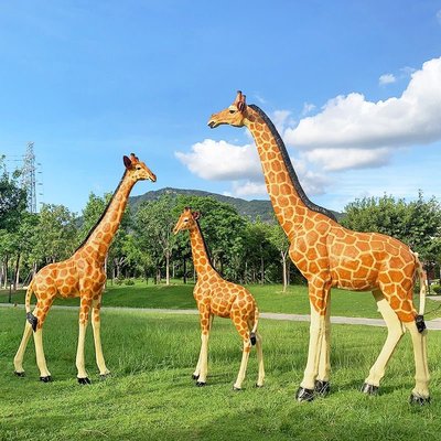 戶外仿真動物長頸鹿擺件大型玻璃鋼雕塑幼兒園林景觀落地裝飾小品~特價