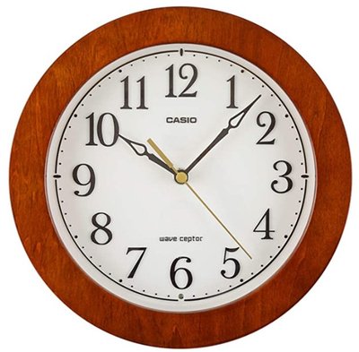 14518A 日本進口 好品質 正品 CASIO卡西歐 木框圓形簡約掛鐘 質感牆鐘時鐘數字電波鐘鐘錶送禮禮品