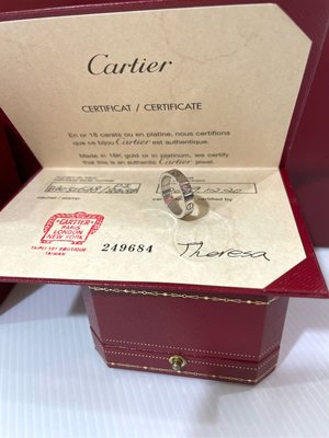 【喬瑟夫二手名店】真品 Cartier Love 窄版單鑽 白K金戒指 盒單全 48號