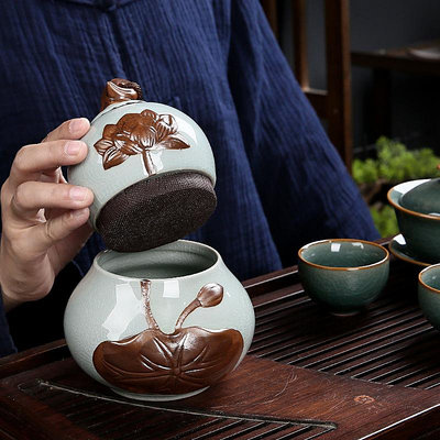 大新款中式復古號密封罐儲物罐普洱葫蘆罐存茶罐家用擺件陶瓷禮品