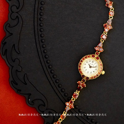 中古風手錶正確高版本日本agete天然石榴石手鏈式mini盤手表日系女士石英表