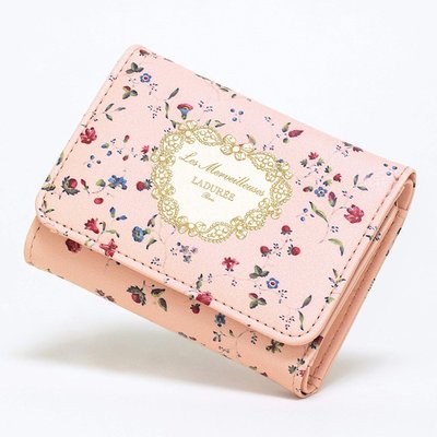 【寶貝日雜包】日本雜誌附錄 LADUREE 粉色花朵三折皮革錢包 拉杜麗 皮包 錢包 零錢包財布 卡夾 皮夾 短夾