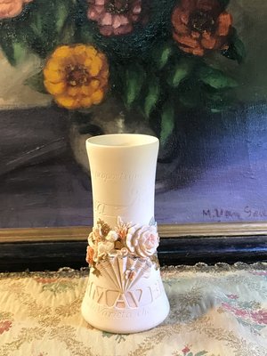 歐洲古物時尚雜貨 花瓶 立體花卉 浮雕蝴蝶 和平鴿 玫瑰花 扇形造型 PRIMAVERA擺飾收藏