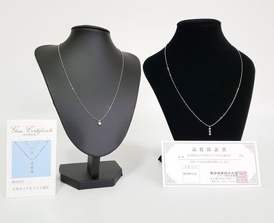 天然鑽石項鍊 ( 共兩條鑽石項鍊 )， 天然鑽石總共 0.3 克拉 ， 附日本保證書 與 鑑定書 超級特價便宜賣