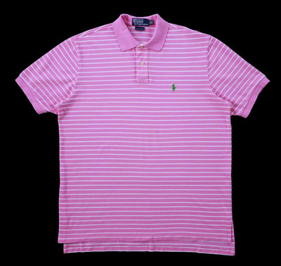 Polo Ralph Lauren 棉質 粉色 條紋POLO衫 (XXL) (一元起標 無底價)