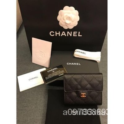 【日本二手】Chanel coco 降價 黑色 金扣 荔枝 牛皮 短夾 皮夾 零錢包