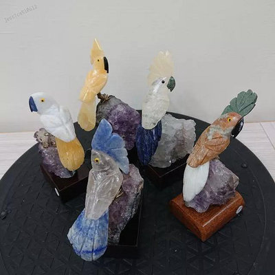 雕刻 鳥 鸚鵡 紫水晶 水晶鳥 石雕礦石 水晶 J926S 擺飾 擺件 展示 隨機出貨一入