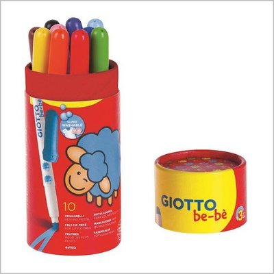 【義大利GIOTTO】BEBE 可洗式寶寶彩色筆(10色筆筒裝)(信誼)【固定式筆頭、粗筆身、特殊防啃咬筆蓋、好清洗】