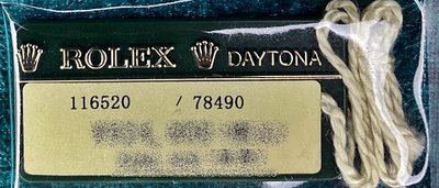 ROLEX 勞力士 DAYTONA 116520 亂碼 原裝綠標 吊牌 價格標籤 型號標籤 原裝配件