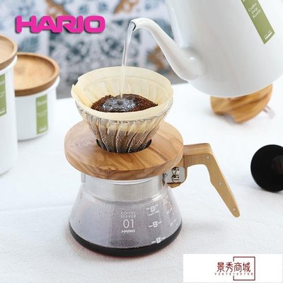 熱銷 日本原裝HARIO橄欖木手沖套裝 V60耐熱玻璃手沖咖啡滴濾杯分享壺【景秀商城】/請選好規格前來詢價
