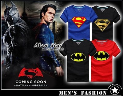 【Men Star】免運費 蝙蝠俠 對決 超人 LOGO 短袖T桖 情侶裝 superman vs batman 棉T