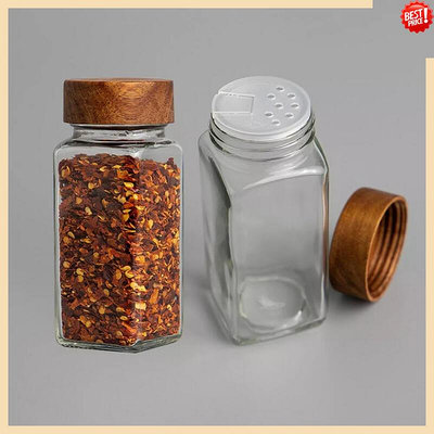 木蓋調味瓶 120毫升方形玻璃罐 廚房調味罐 燒烤香料罐