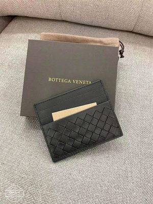 真品BOTTEGA VENETA BV 經典編織信用卡夾 零錢包 票卡夾 藍/黑 牛皮 卡包