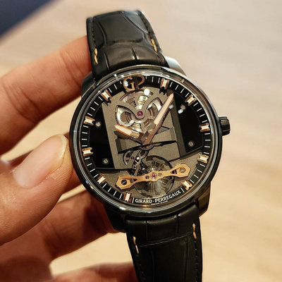【個人藏錶】GP 芝柏 新款三橋系列 限量版 黑色縞瑪瑙箭形板橋面盤 18K金自動盤 限量88隻 44mm 2021年 台南二手錶