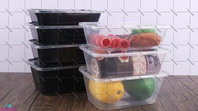 「一格」長方形1000ml一次性餐盒透明打包盒黑色外賣盒子燒臘快餐盒便當盒