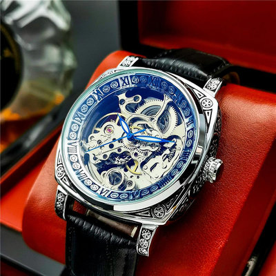 現貨男士手錶腕錶名牌正品奧古拉斯方形手錶男士雙面鏤空陀飛輪機械錶夜光自動男錶