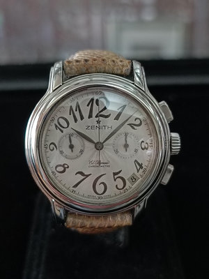 ZENITH 中型錶 計時碼錶 蛇皮 [正泰精品當舖] 另有 OMEGA 星座 鑽錶 ROLEX BOYSIZE 蕭邦快樂鑽 Cartier藍氣球Santos
