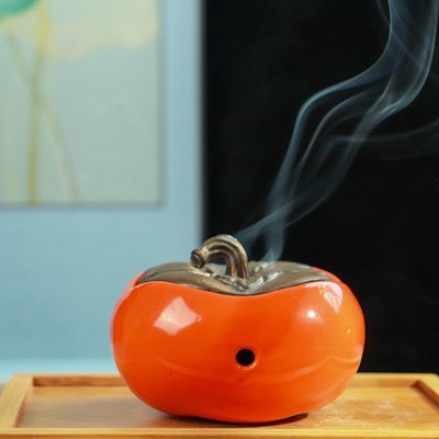 特賣-香爐 佛教 宗教用品 柿柿事事如意盤檀香爐插座禮器 陶瓷柿子如意爐創意擺件