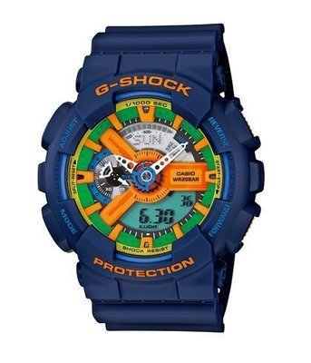 G-SHOCK 卡西歐限量樂高設計美學機械美感雙顯深藍色腕錶 型號：GA-110FC-2ADR