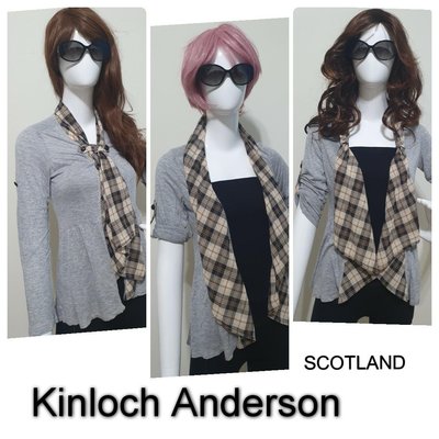 Kinloch Anderson 金安德森彈性格紋絲巾領邊灰色長/短袖薄外套，舒適簡單有型，適合S/M號