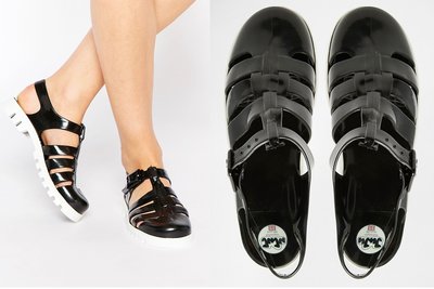 (嫻嫻屋) 英國ASOS-JuJu流行時尚Maxi Jelly Flat Sandals黑色果凍白色涼鞋 現貨UK4